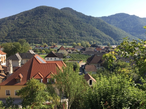view of Weißenkirchen in der Wachau from the winery